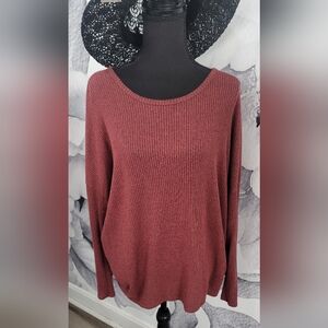 Daytrip Women's Ribbed Knit Sweater W/ Open Back - Deep Red/ Rust Color
